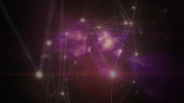 Central nebula flaring, driving mesh rotating, nodes dimming, cloud condensing into tri-lobe core