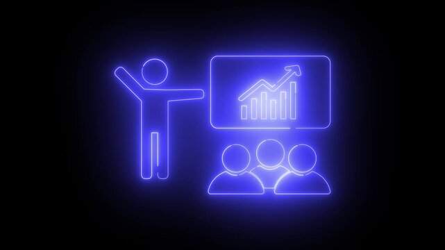 Animation with neon light effect of a business presentation icon