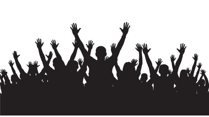 Crowd Silhouettes with Raised Hands in Energetic Mood with Dramatic Lighting on for Concert Promotion Transparent BACKGROUND