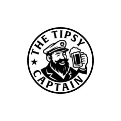 Tipsy captain logo with a happy beerholding sailor suitable for nauticalthemed designs, bar decorations, and brewery advertisements.