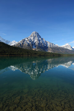 A serene autumn vista in Banff National Park in Alberta, Canada.