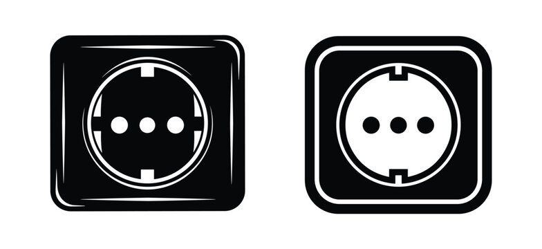 Schuko power socket vector icons. Electrical outlet vector illustrations in black and white design.