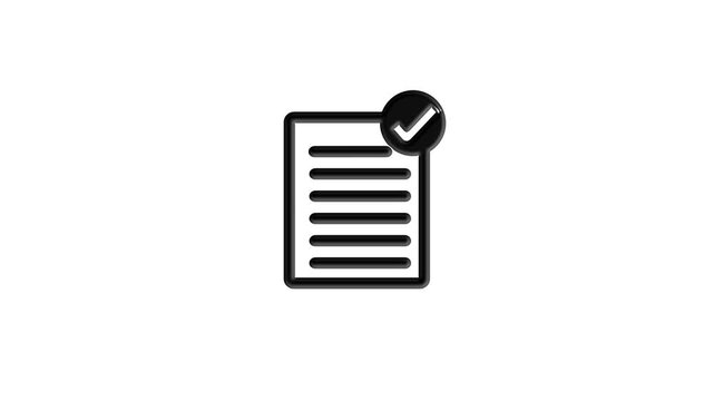Black 3D document icon with lines on white background paper page