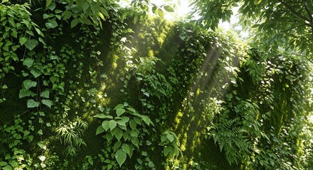 Fototapeta premium Lush green foliage with sunlight filtering through