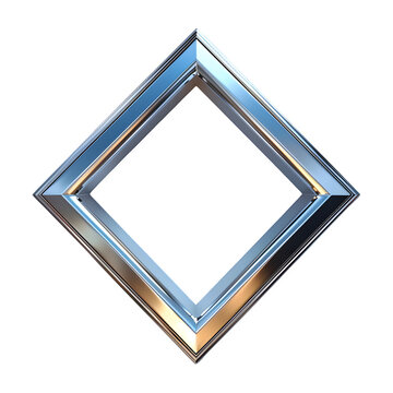 3D silver diamond shape frame on white background