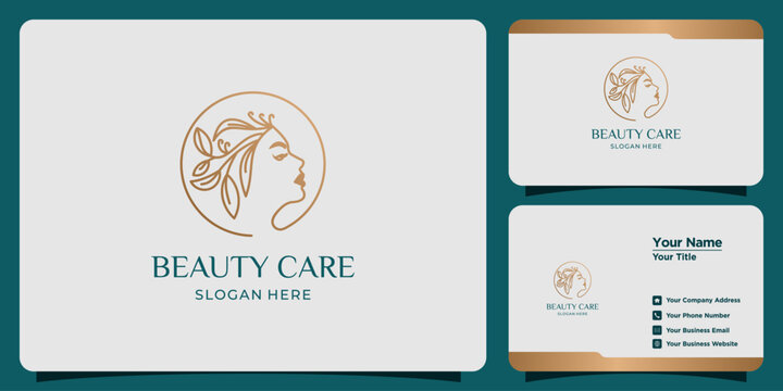 Minimalist beauty abstract logo salon and spa silhouette shape concept logo and business card template