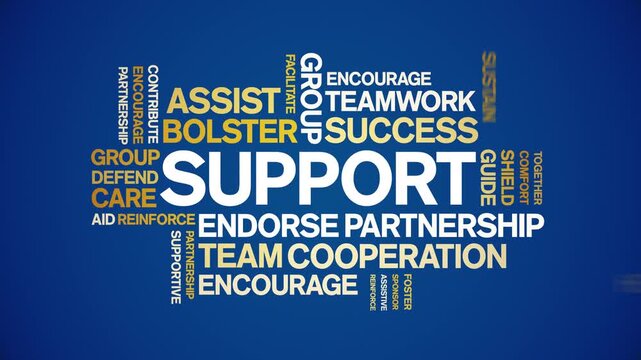 Support animated word cloud-text design animation tag kinetic typography seamless loop.
