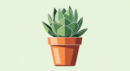 Obraz premium Vibrant green succulent plant in a terracotta pot on a light background symbolizing growth and minimalism in home decor