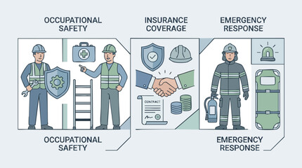 Occupational Safety Insurance Coverage and Emergency Response Illustration.