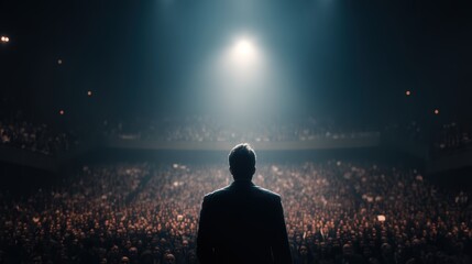 Public Speaker Under Spotlight Addressing a Huge Audience, Public speaking
