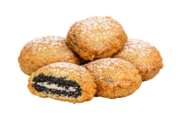 Deep-fried chocolate cream sandwich cookies with powdered sugar