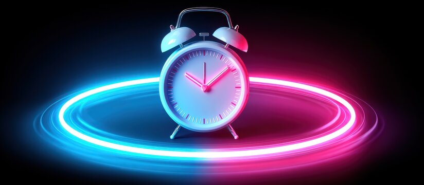 Neon Clock Time Concept.