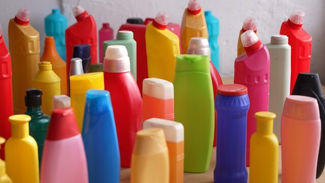 Plastic bottles and containers. Colored HDPE Plastic 2. Household chemicals, washing, cleaning, disinfection