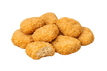 Pile of crispy golden chicken nuggets on transparent background