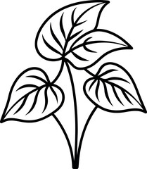 Philodendron Xanadu Tropical Leaf Line Art Illustration © shahadat