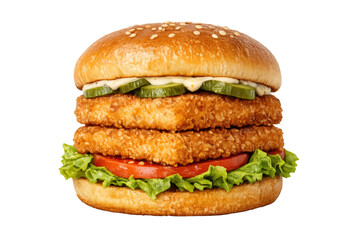 Double crispy fish fillet burger with sesame bun