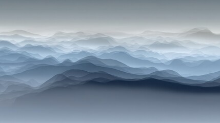 Serene Layered Mountains in Soft Blue Hues with Misty Background © 69 Timeless  Studio 