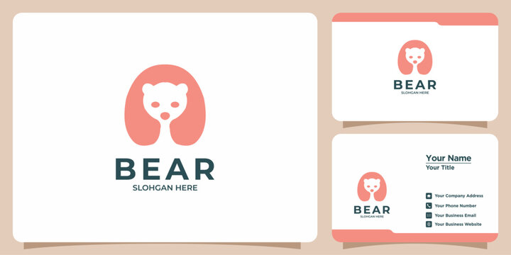 Modern minimalist bear head logo design featuring a cute and friendly animal character in an abstract oval shape, ideal for creative branding, corporate identity, and business card templates