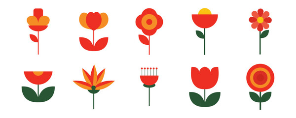 Minimalist Folk Art Flower Icons