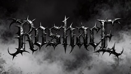 深紅の攻撃性を放つスパイク状ダークメタルロゴ