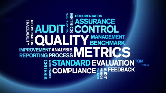 Quality Metrics animated word cloud-text design animation tag kinetic typography seamless loop.