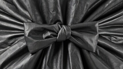 Elegant Black Satin Bow with Textured Drapery in Dark Background
