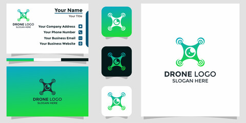 Fototapeta premium Modern minimalist drone technology logo concept with integrated camera lens and aerial view, vibrant gradient colors for innovative tech and photography businesses
