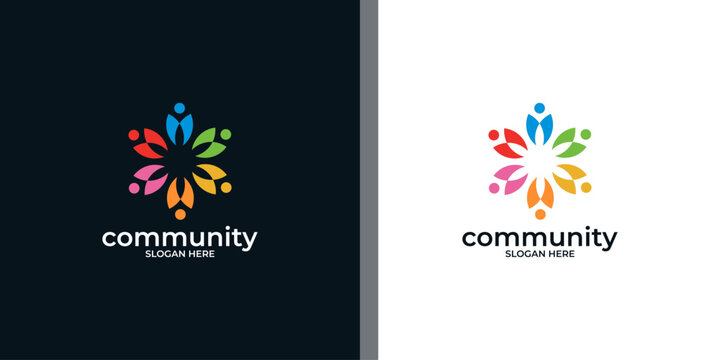 Vibrant community logo design featuring a colorful circle of stylized human figures, symbolizing unity, diversity, and social connection