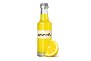 Limoncello bottle with lemon slice, transparent background