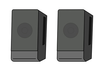 Pair of Black Stereo Speakers, Home Audio Sound System Equipment Illustration for Music Listening, Studio Monitoring, Home Theater Setup, Podcast and Streaming Gear Concept