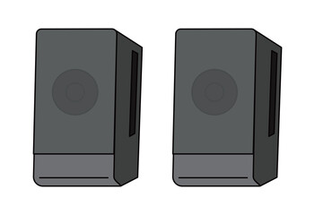 Pair of Black Stereo Speakers, Home Audio Sound System Equipment Illustration for Music Listening, Studio Monitoring, Home Theater Setup, Podcast and Streaming Gear Concept