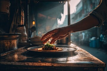 Hand Assembling Tacos al Pastor Topped with Fresh Cilantro
