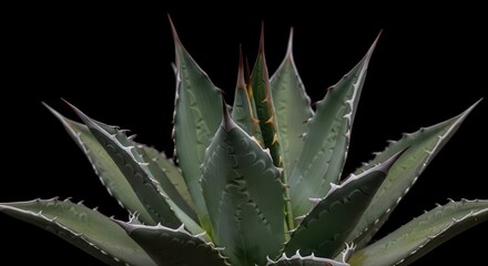Fototapeta premium Succulent rosette plant displays sharp spines against a dark background