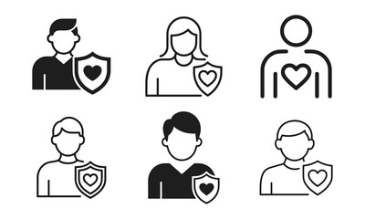 Iconography Representation of Human Figures with Shields and Hearts Symbolizing Protection and Care