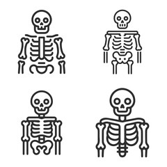 Four Stylized Line Art Illustrations of Human Skeletons in a Grid Layout