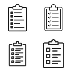 A Collection of Four Distinct Clipboard Icon Designs Representing Lists and Checklists