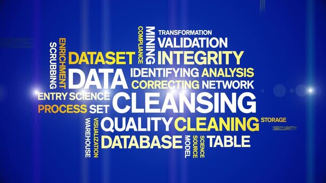 Data Cleansing animated word cloud-text design animation tag kinetic typography seamless loop.