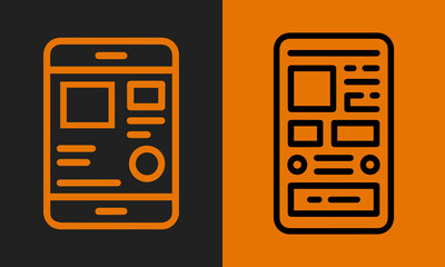 Two Stylized Mobile Phone Icons Showcasing Different UI Layouts with Orange Outline