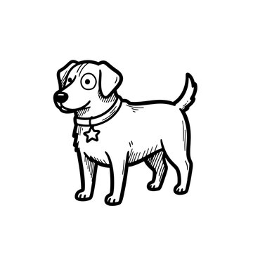 Simple Black and White Dog Illustration.