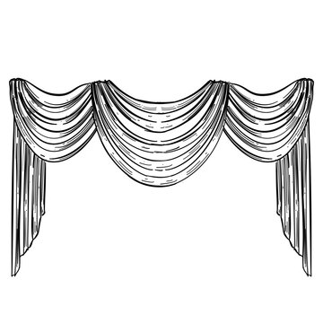 classic theater curtain drapery vector line art hand drawn illustration