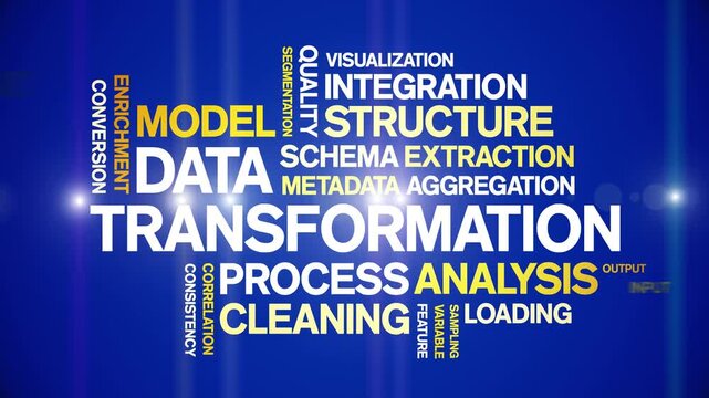 Data Transformation animated word cloud-text design animation tag kinetic typography seamless loop.