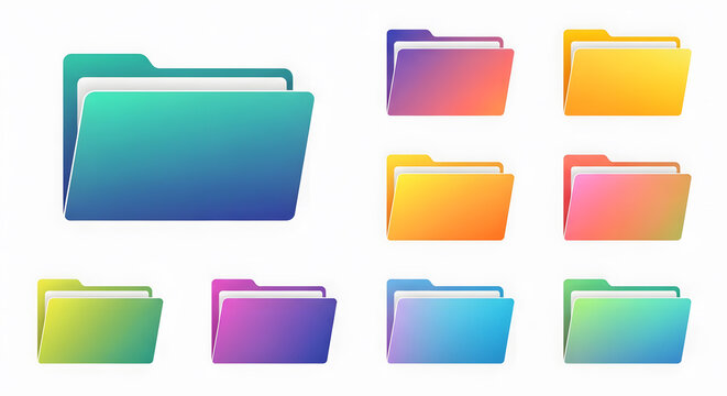 Set of diverse colorful folders for computer file organization