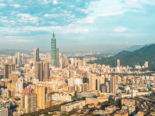 Taipei Finacial District, capital city of Taiwan, with view of Taipei 101 Tower standing amid skyscrapers