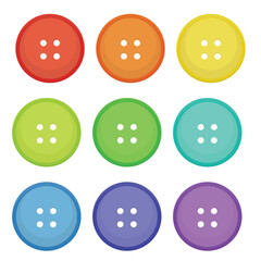 Fototapeta premium Collection of colorful round plastic sewing buttons in a circular vector illustration set for fashion design and craft clothing isolated on white