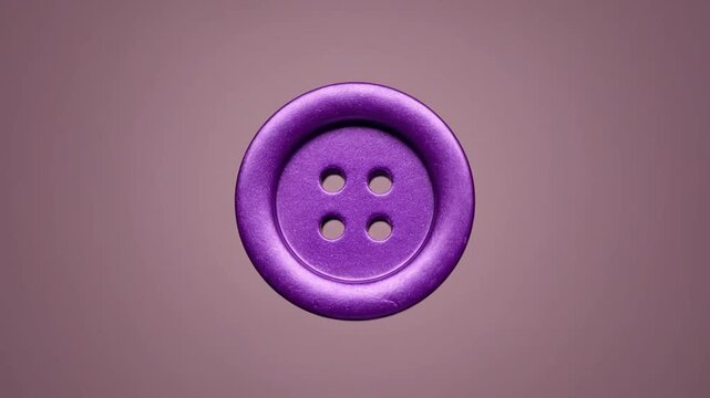 Purple Button Rotating on a Solid Background, Close-Up View.