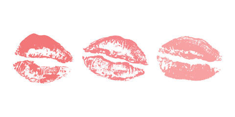 Set of lipstick kiss print Different shapes and colors imprint of lips Red pink female sexy lips makeup Design elements for beauty fashion poster Valentines Day wedding