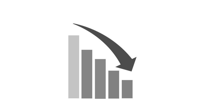Bar chart showing a downward trend with a falling arrow indicating decline.