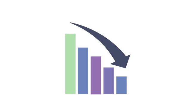 Declining Bar Graph with Downward Arrow Representing Financial Loss and Economic Downturn.