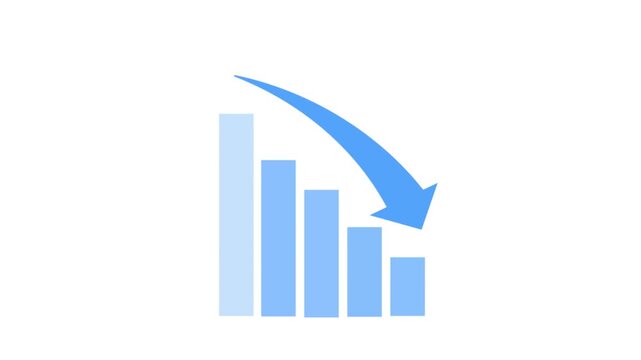 Declining Bar Graph with Downward Arrow Representing Financial Loss and Economic Downturn.