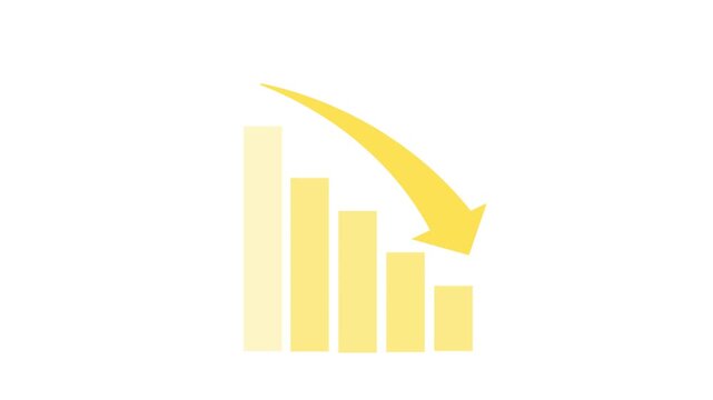 Yellow Bar Chart Showing Downward Trend with Arrow.